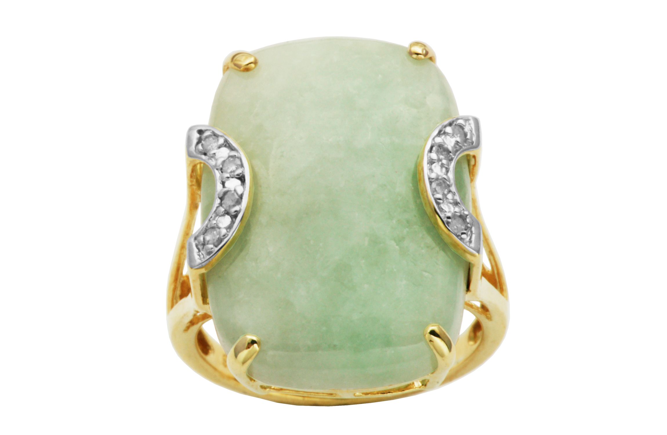 18k Yellow Gold Over Sterling Silver Genuine Jade Diamond Accent Ring