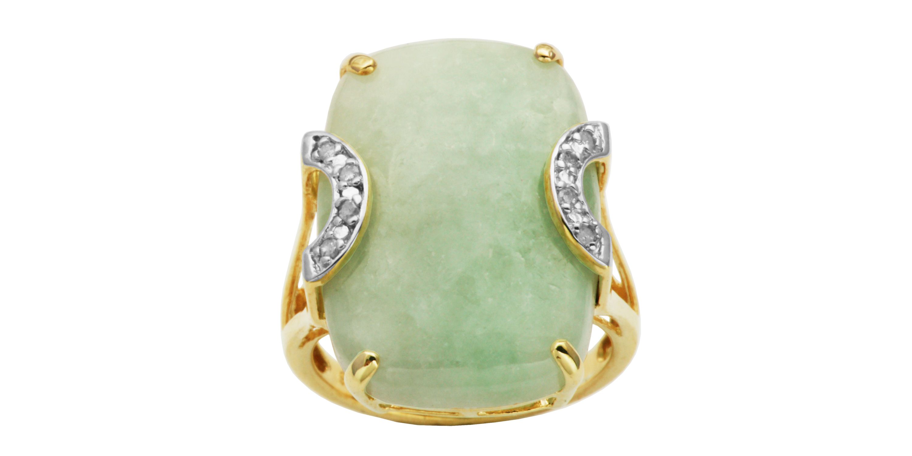 18k Yellow Gold Over Sterling Silver Genuine Jade Diamond Accent Ring