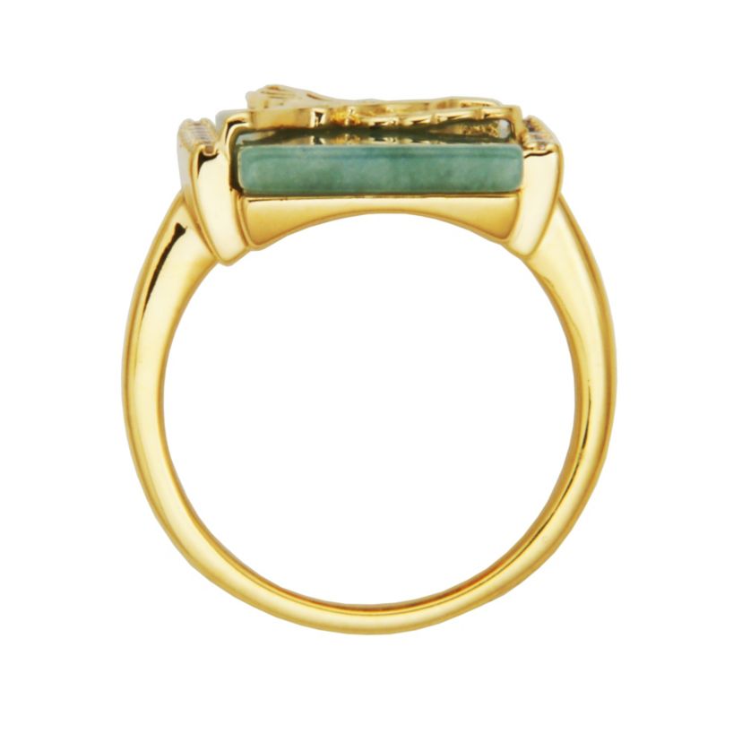 18k Gold Plated Sterling Silver Genuine Jade And Cubic Zirconia Crane Ring