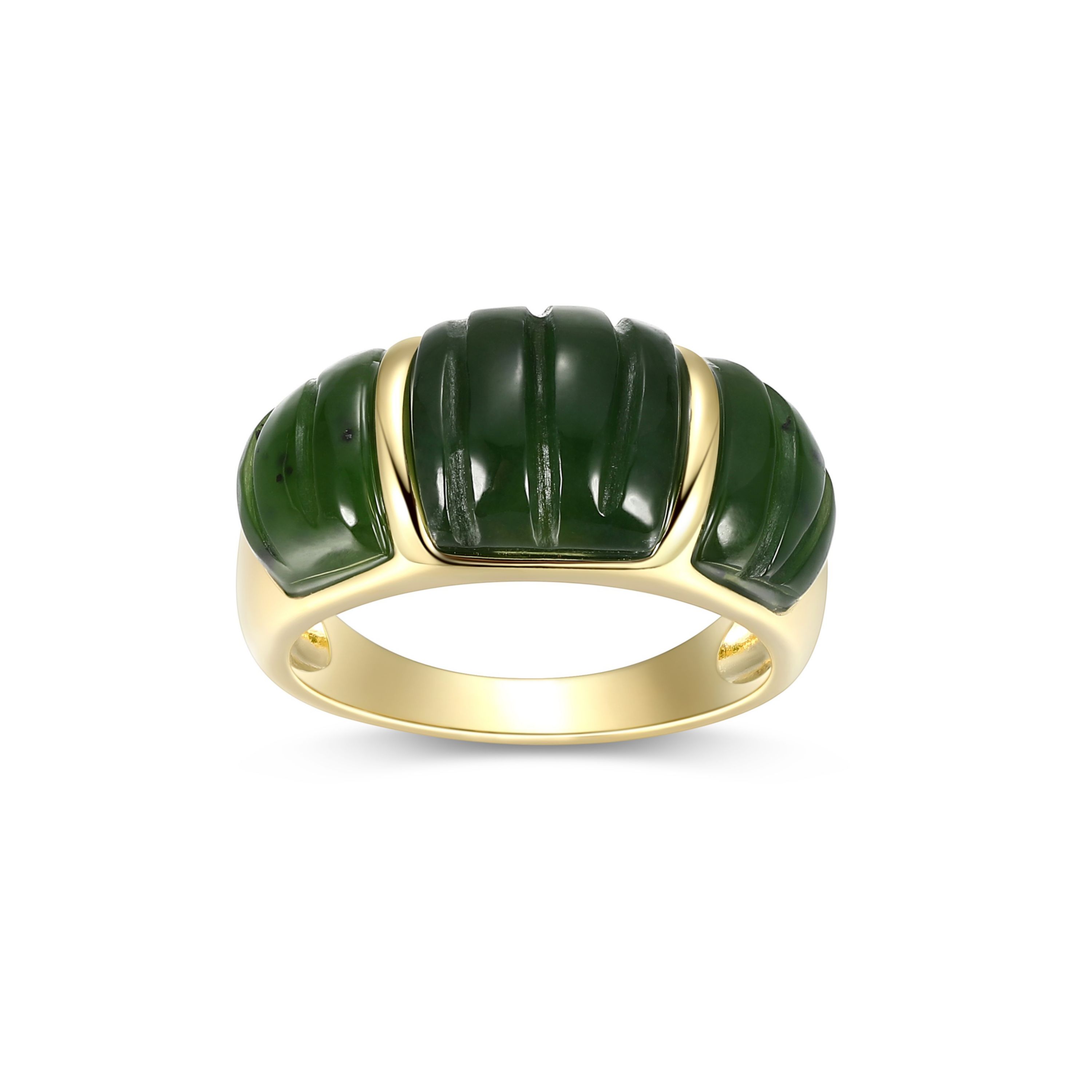 18k Yellow Gold Plated Sterling Silver Carved Nephrite Jade Band Ring