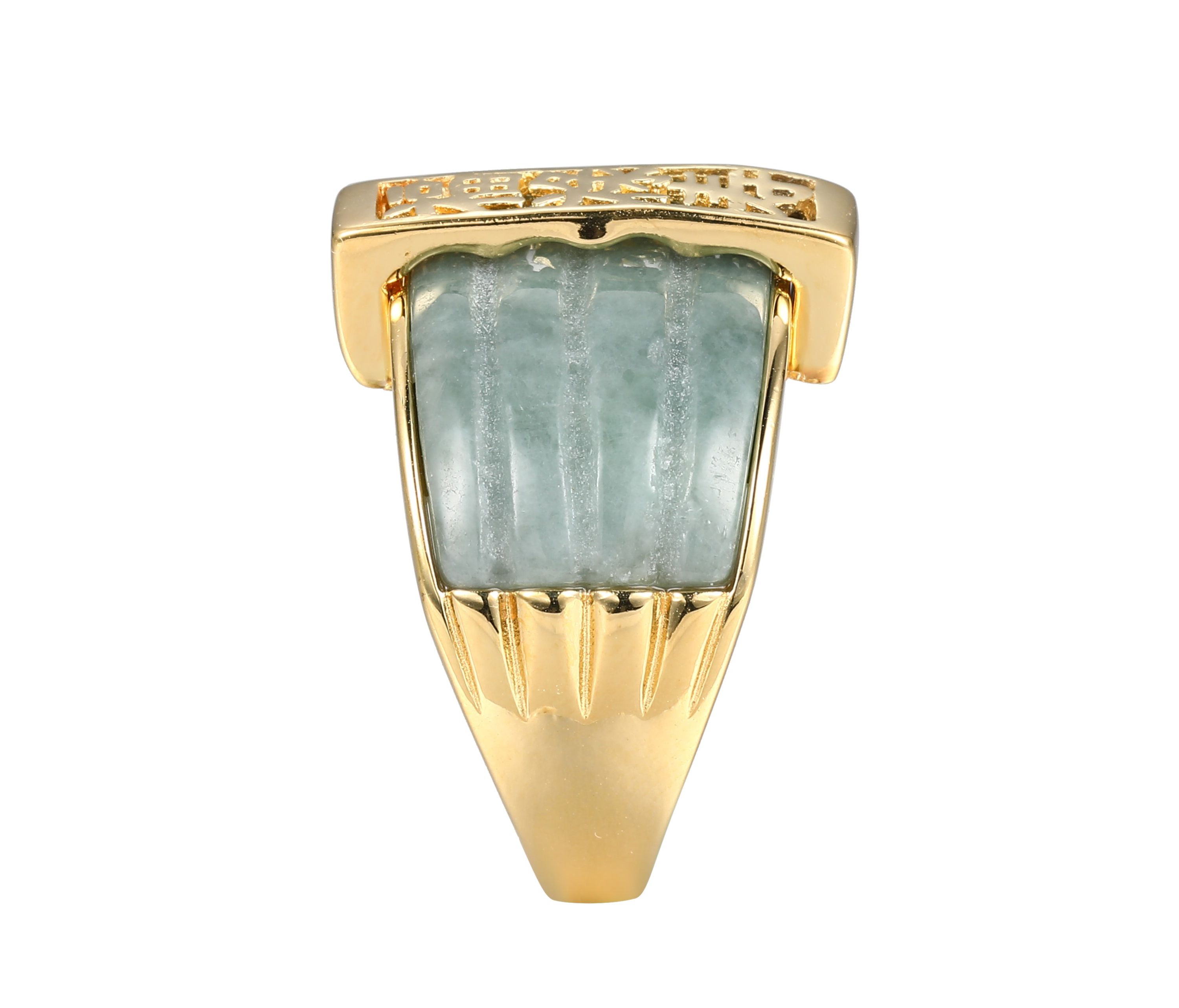 18k Yellow Gold-Plated Sterling Silver Genuine Jade Ribbed Ring