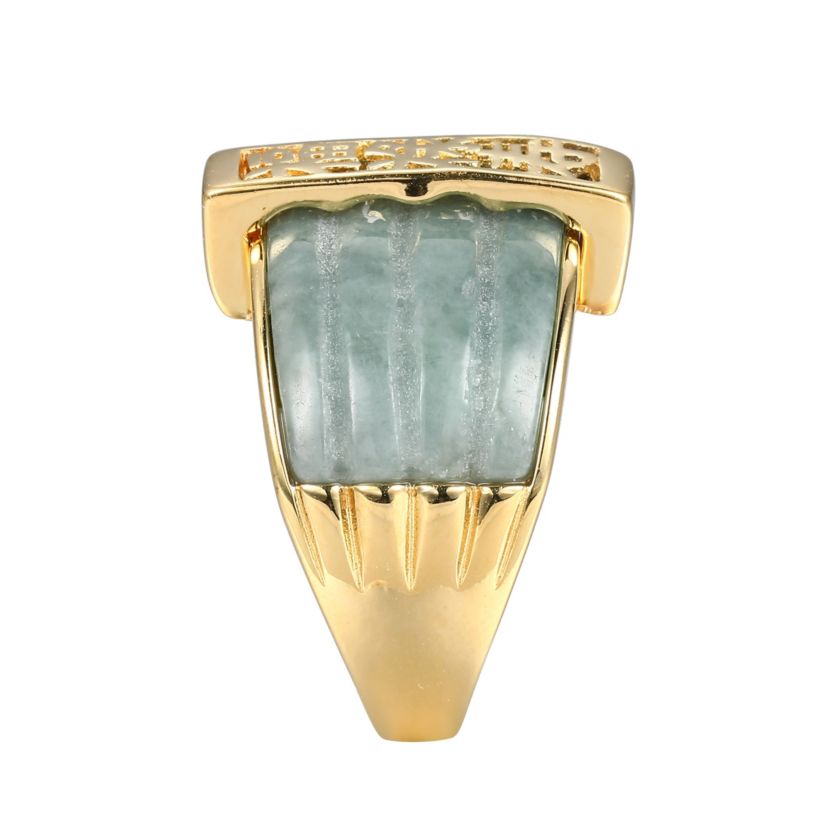 18k Yellow Gold-Plated Sterling Silver Genuine Jade Ribbed Ring