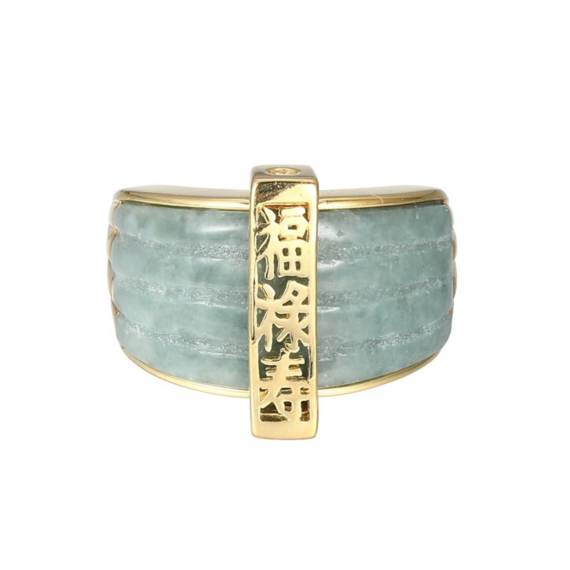 18k Yellow Gold-Plated Sterling Silver Genuine Jade Ribbed Ring