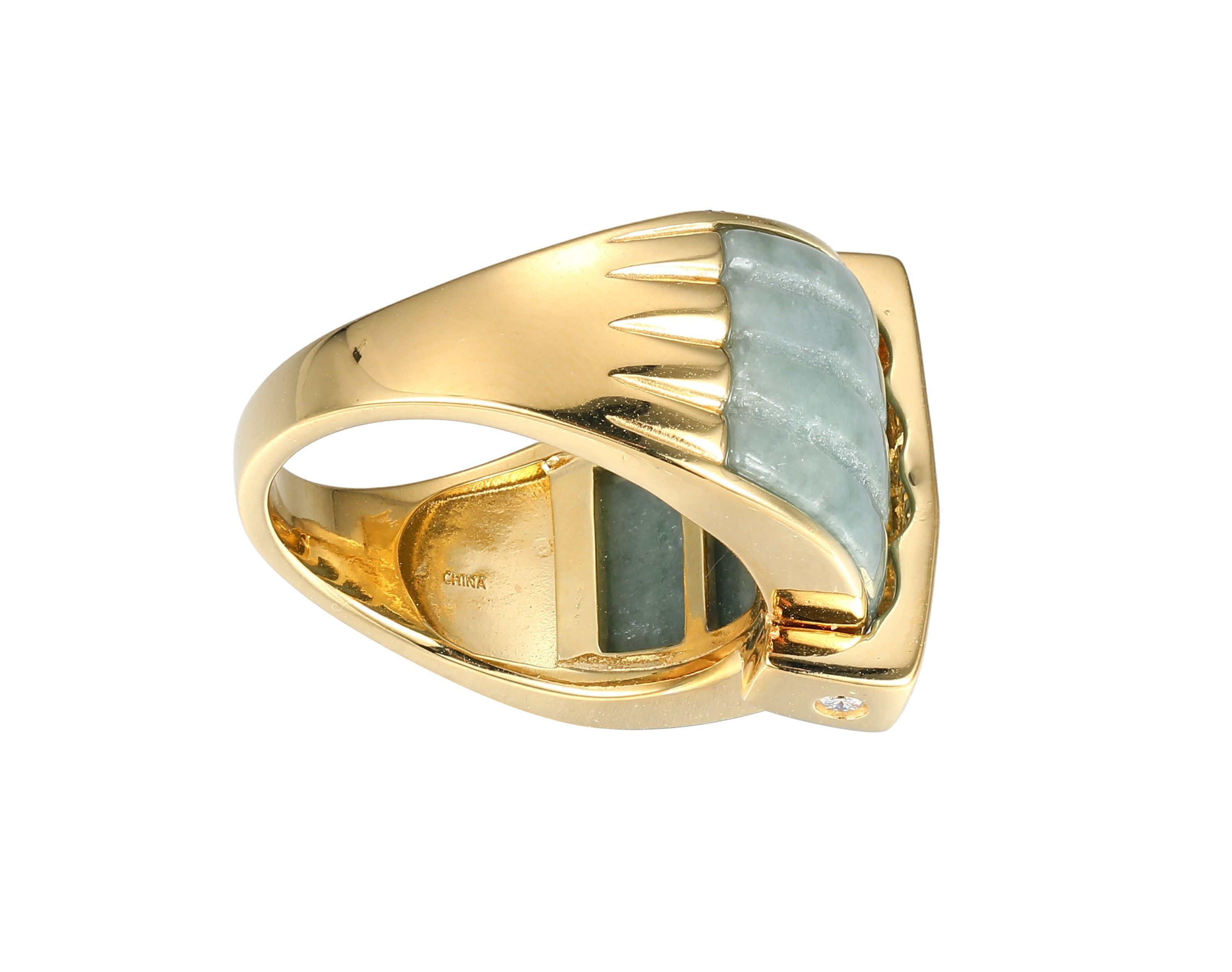 18k Yellow Gold-Plated Sterling Silver Genuine Jade Ribbed Ring