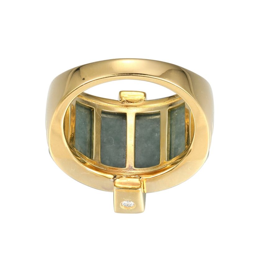 18k Yellow Gold-Plated Sterling Silver Genuine Jade Ribbed Ring