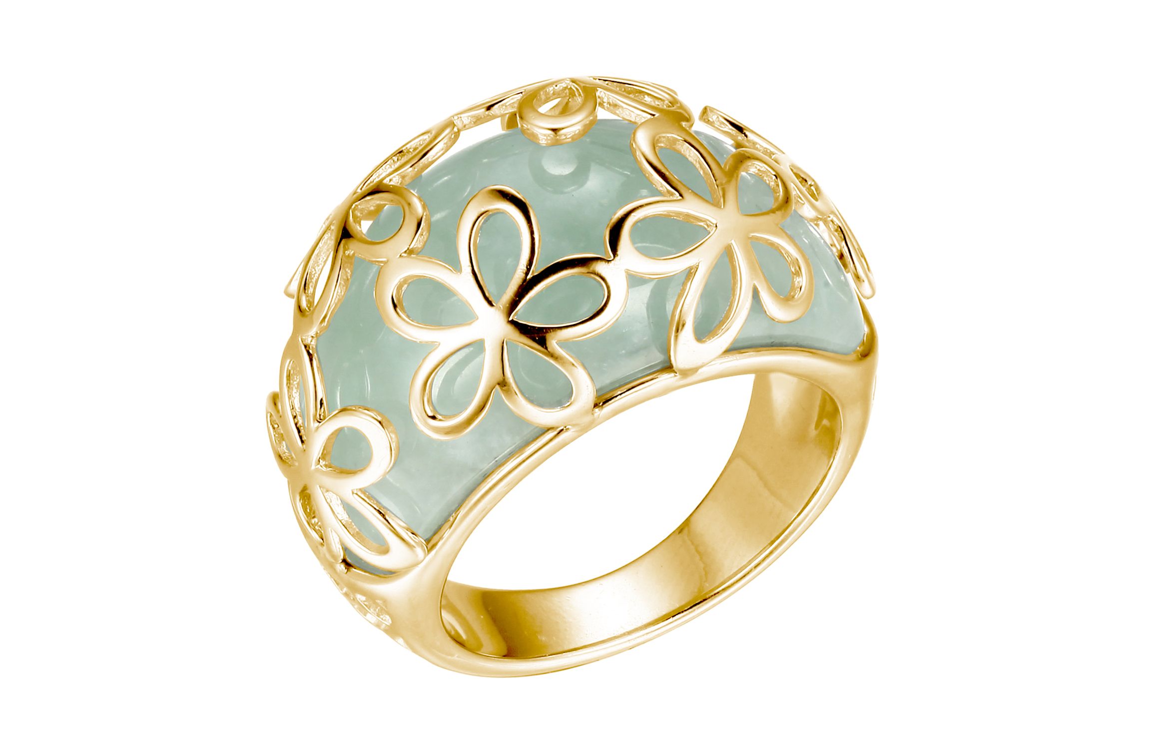 18k Yellow Gold Plated Sterling Silver Genuine Jade Carved Dome Ring