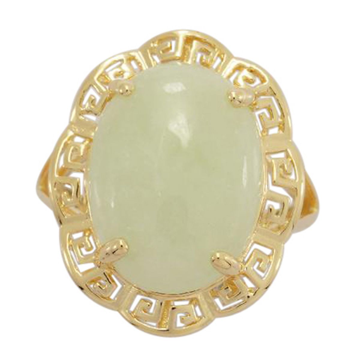 18k Yellow Gold Over Sterling Silver Genuine Jade Greek Key Ring