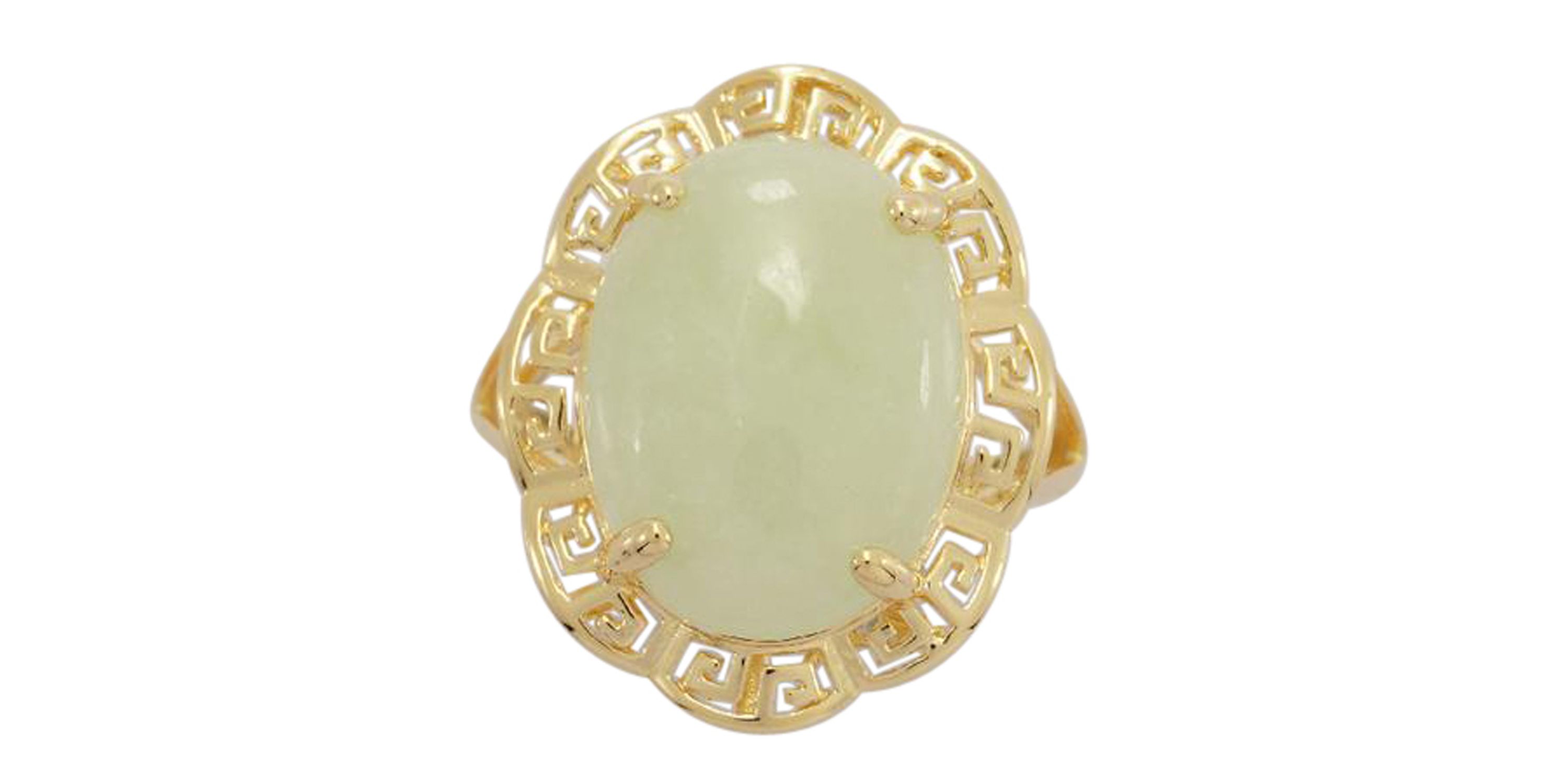 18k Yellow Gold Over Sterling Silver Genuine Jade Greek Key Ring