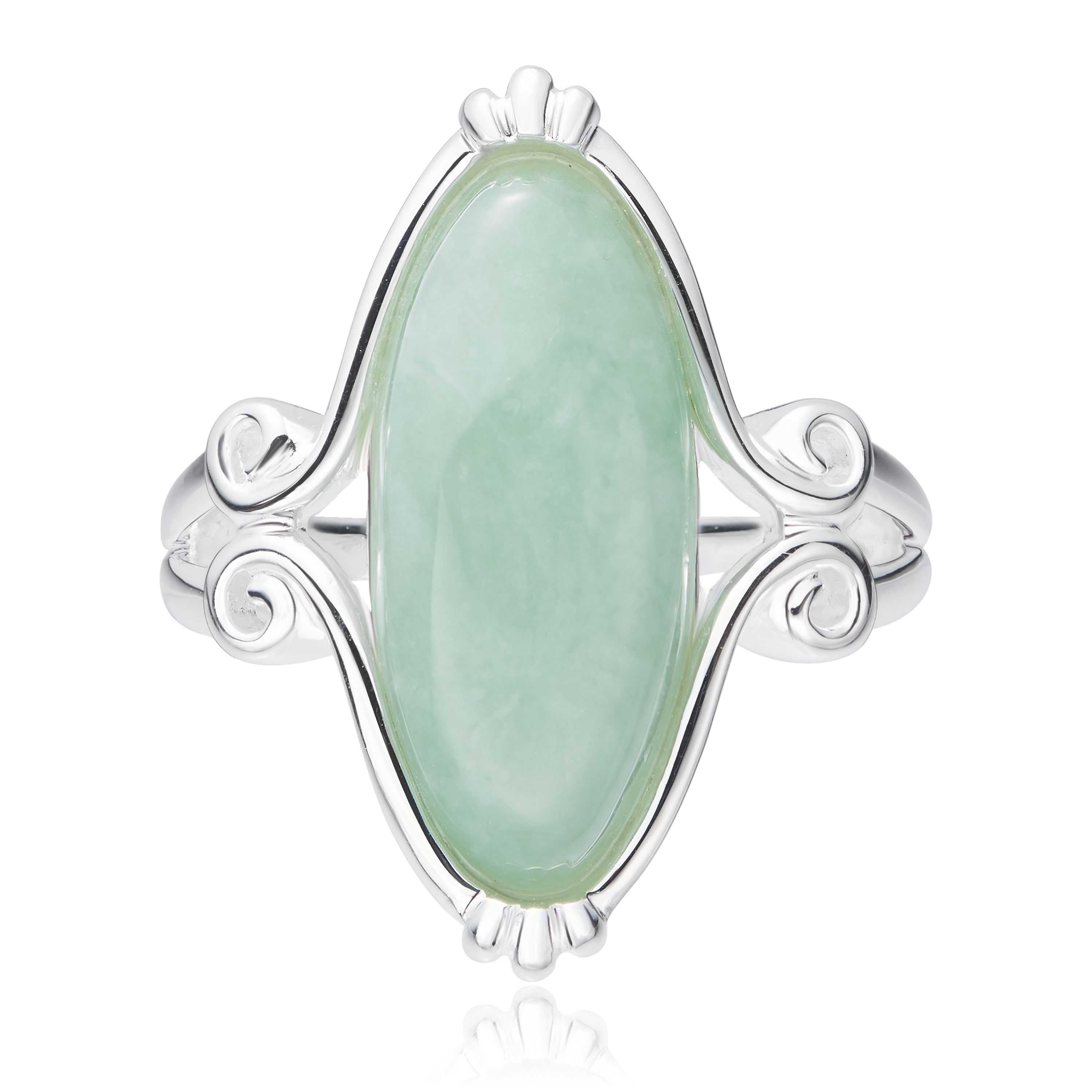 Sterling Silver Genuine Jade Marquise Ring