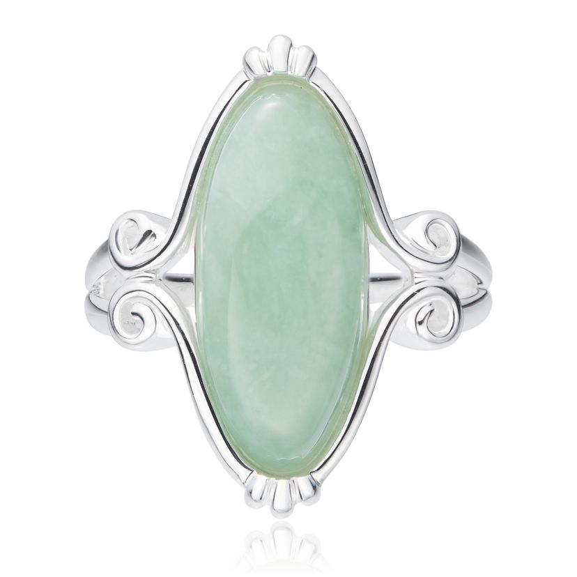 Sterling Silver Genuine Jade Marquise Ring