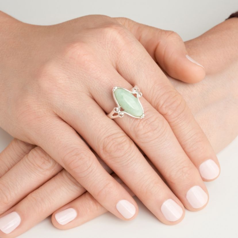 Sterling Silver Genuine Jade Marquise Ring