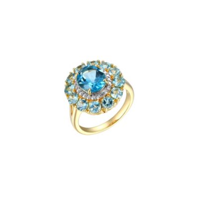 Aurealis 18K Yellow Gold Plated Sterling Silver Women's Genuine Gemstone with Diamond Accent Ring, Blue, 6