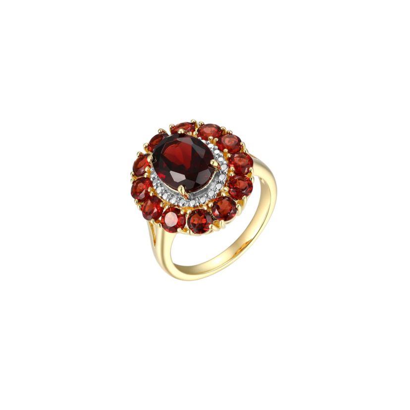 18K Yellow Gold Plated Sterling Silver Womens Genuine Gemstone with Diamond Accent Ring