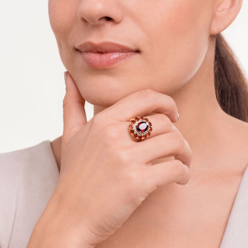 18K Yellow Gold Plated Sterling Silver Womens Genuine Gemstone with Diamond Accent Ring