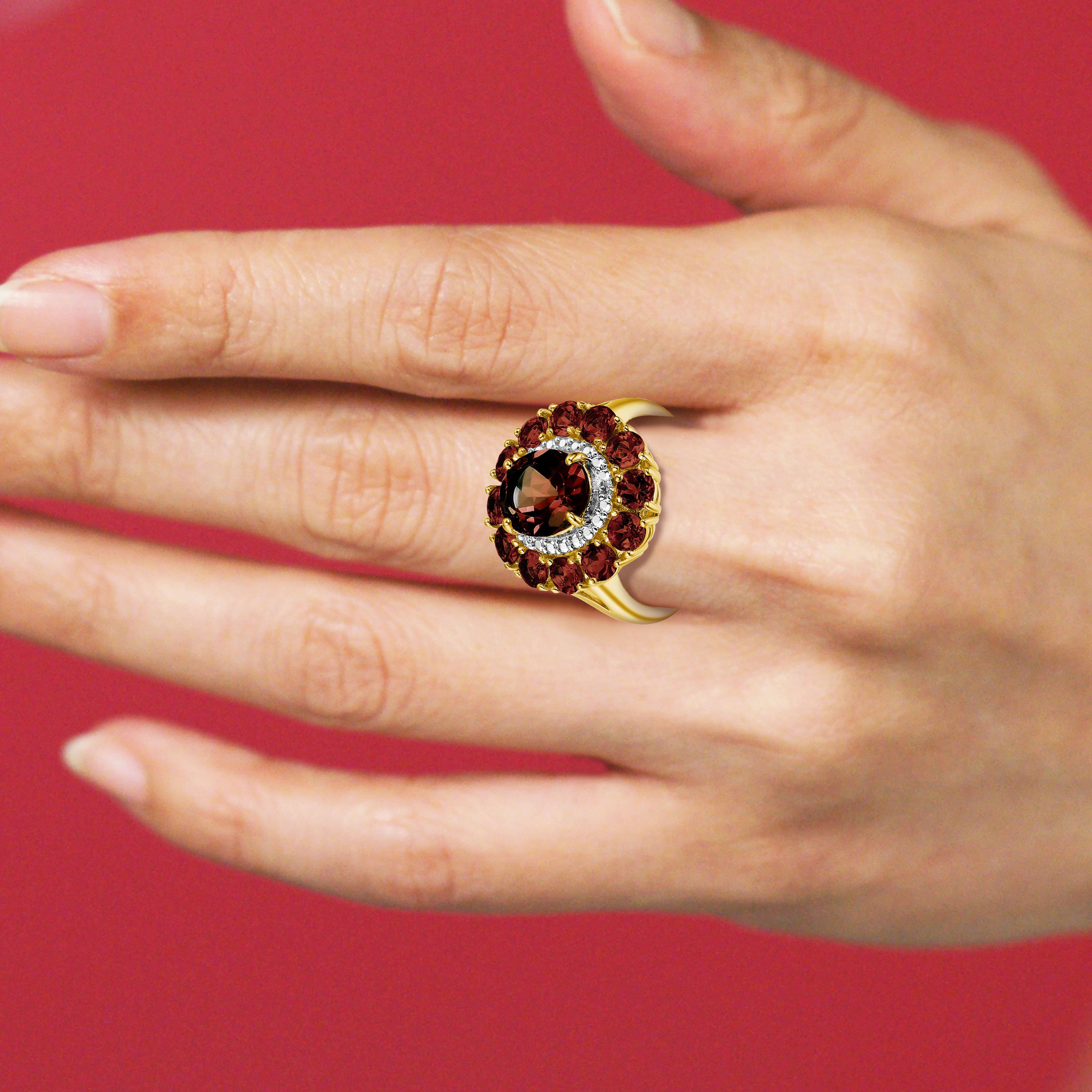 18K Yellow Gold Plated Sterling Silver Womens Genuine Gemstone with Diamond Accent Ring