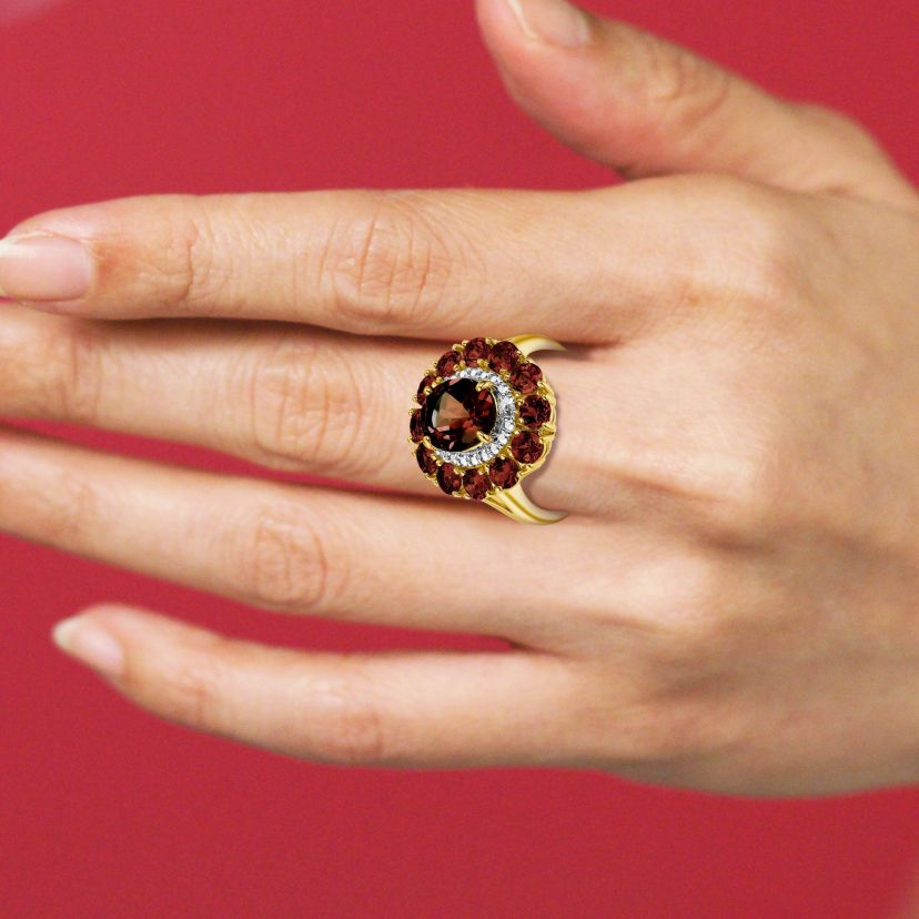 18K Yellow Gold Plated Sterling Silver Womens Genuine Gemstone with Diamond Accent Ring