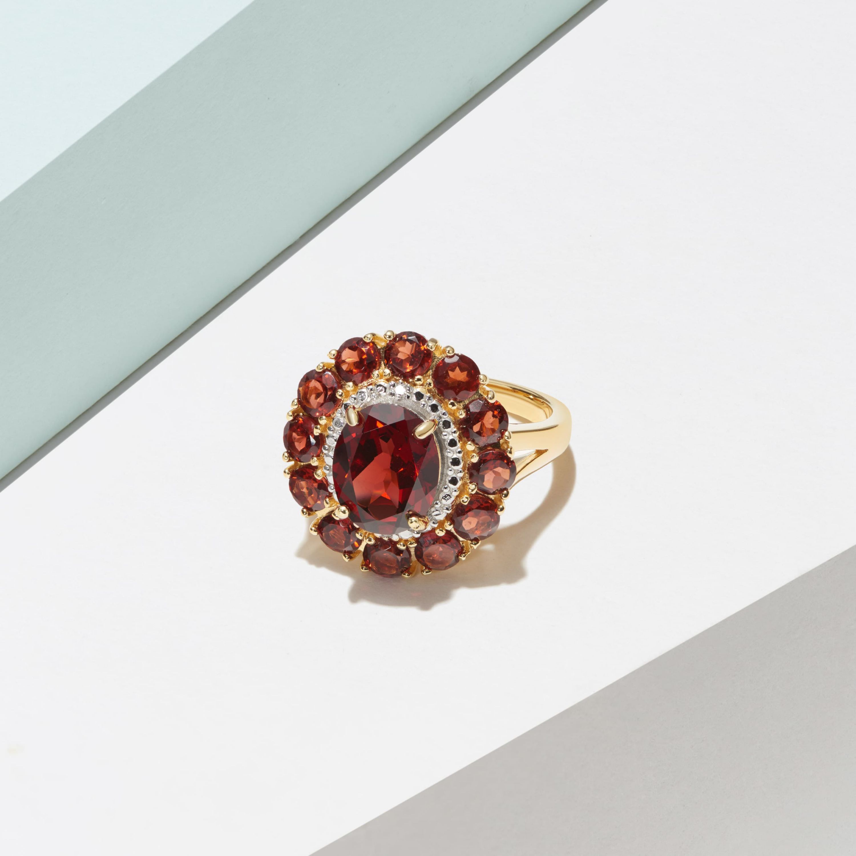 18K Yellow Gold Plated Sterling Silver Womens Genuine Gemstone with Diamond Accent Ring