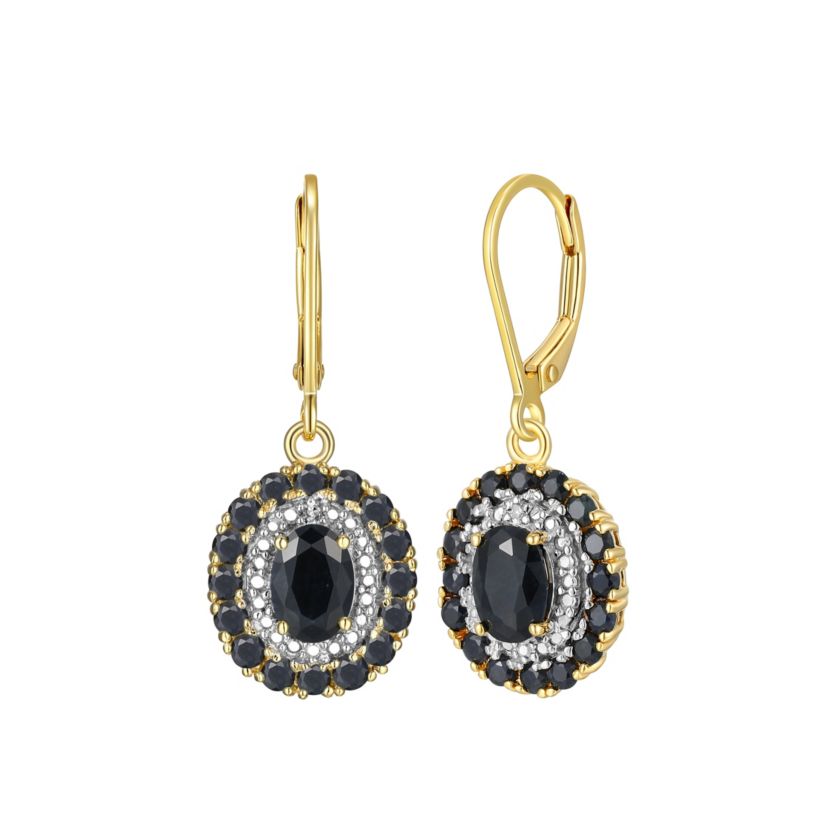 Genuine Gemstone and Diamond Accent Leverback Earrings in 18K Gold-plated Sterling Silver