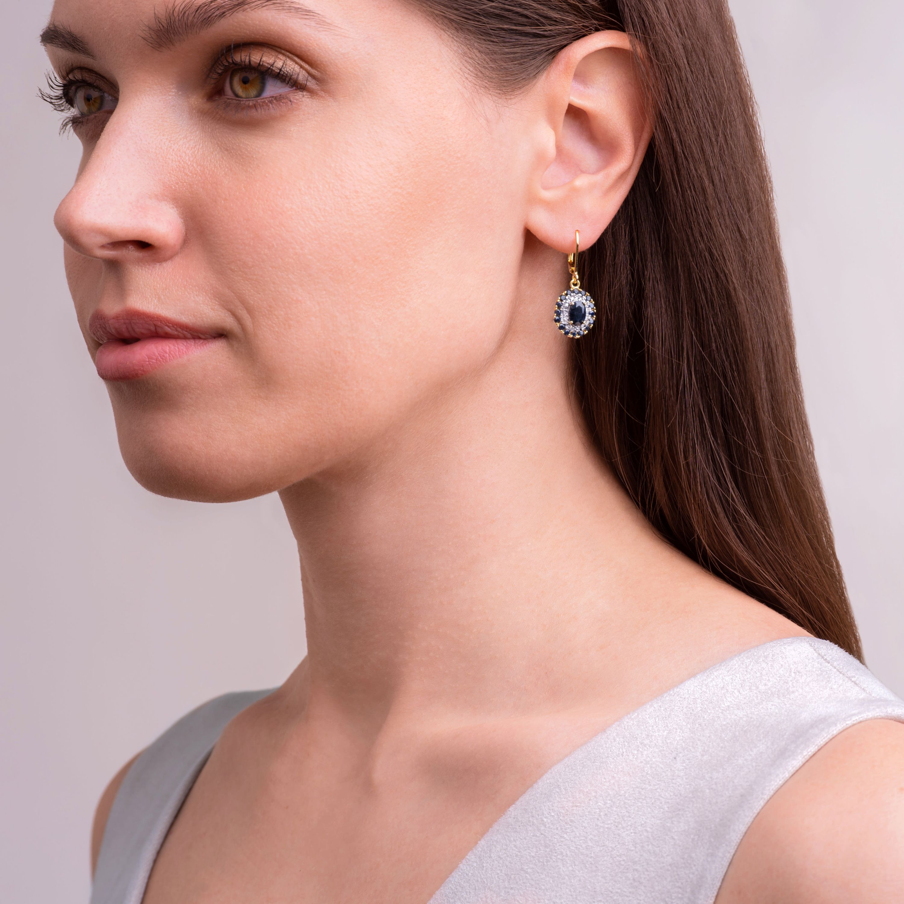 Genuine Gemstone and Diamond Accent Leverback Earrings in 18K Gold-plated Sterling Silver