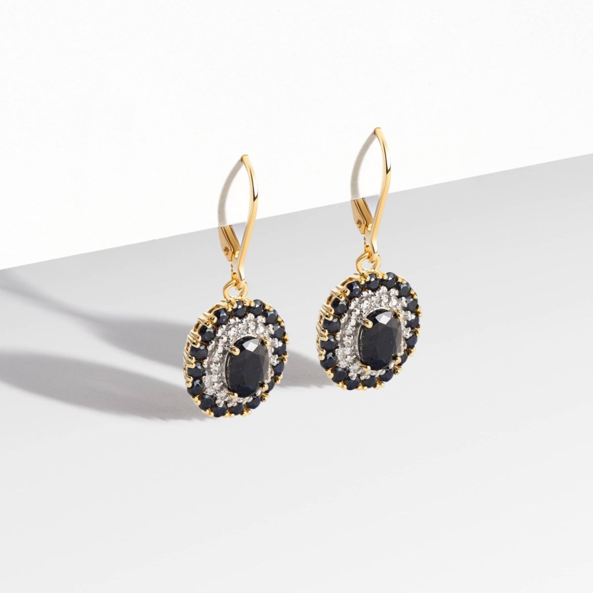 Genuine Gemstone and Diamond Accent Leverback Earrings in 18K Gold-plated Sterling Silver