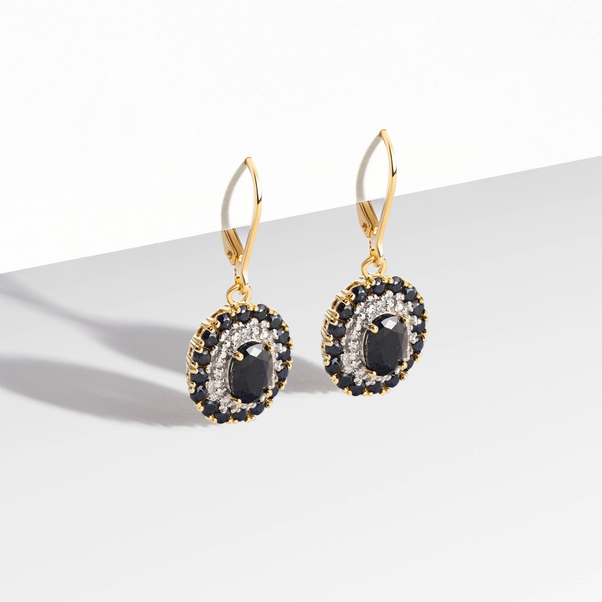 Genuine Gemstone and Diamond Accent Leverback Earrings in 18K Gold-plated Sterling Silver