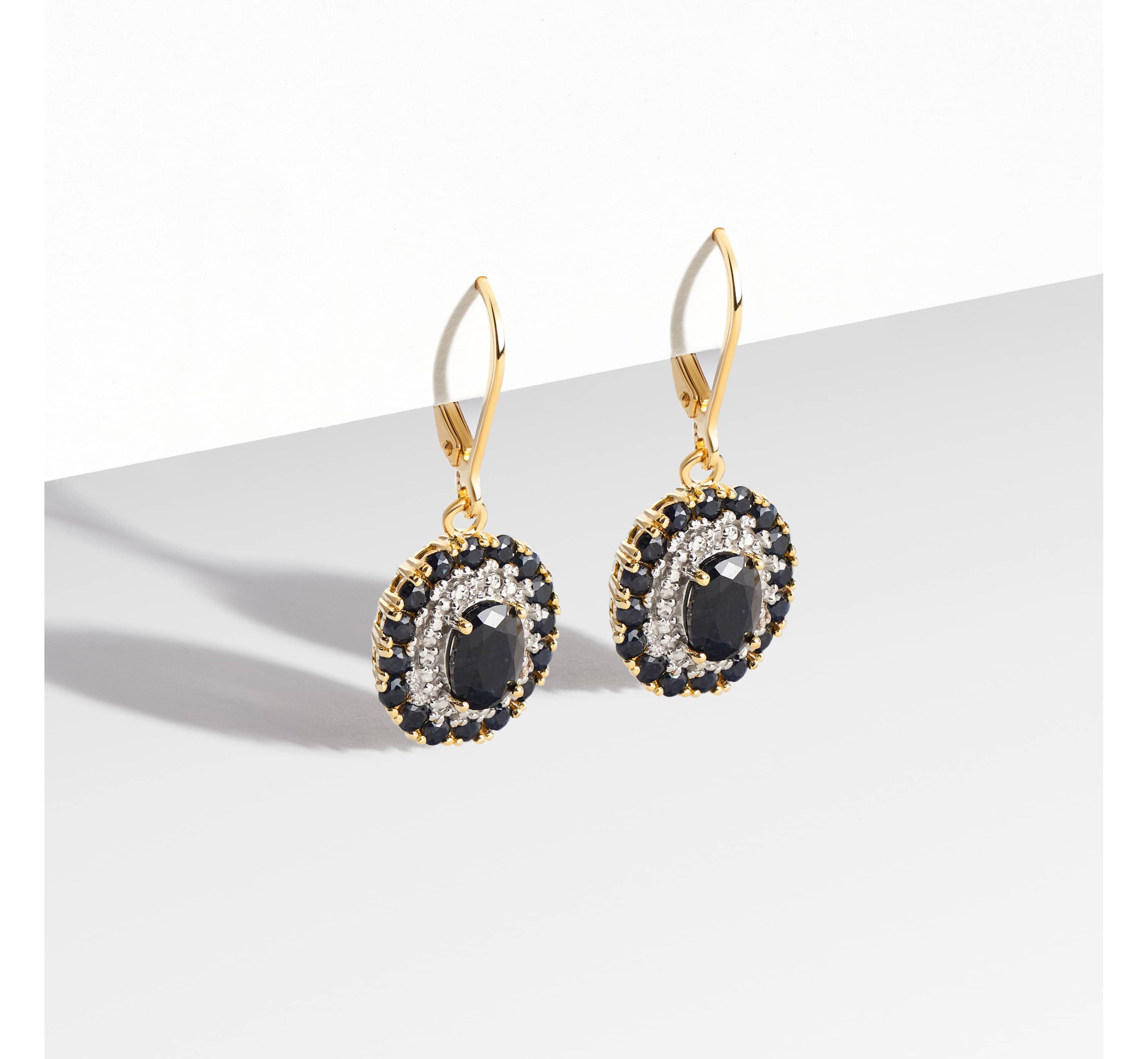 Genuine Gemstone and Diamond Accent Leverback Earrings in 18K Gold-plated Sterling Silver