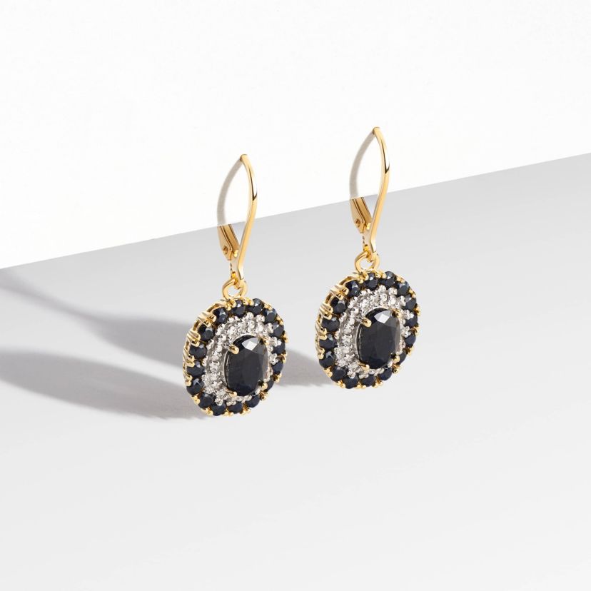 Genuine Gemstone and Diamond Accent Leverback Earrings in 18K Gold-plated Sterling Silver