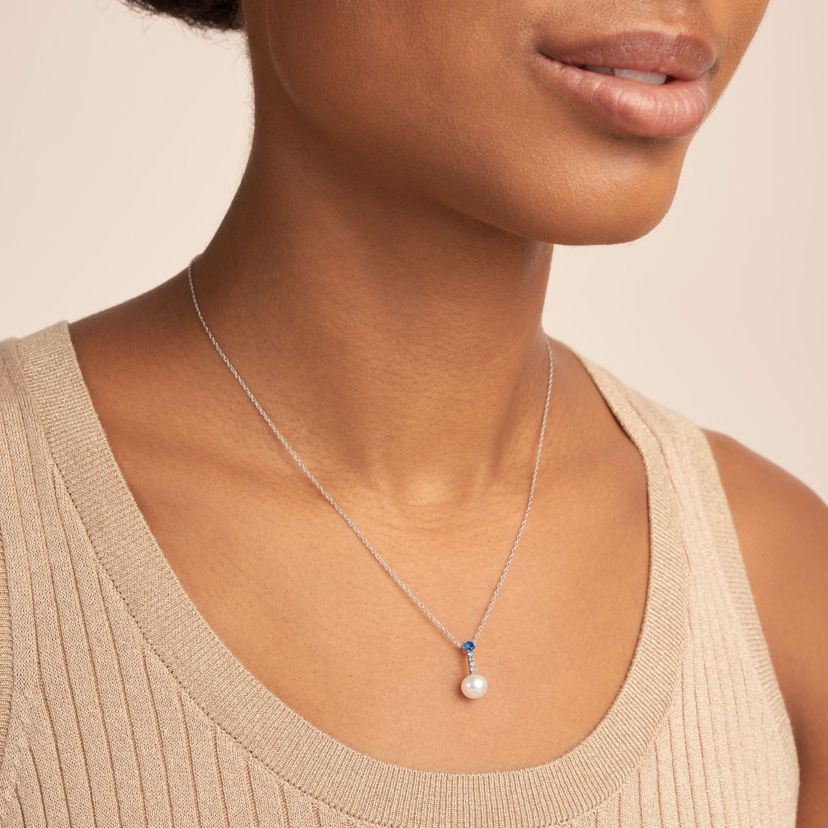 Rhodium Over Sterling Silver Pearl and Created Gemstone Necklace and Earring Set
