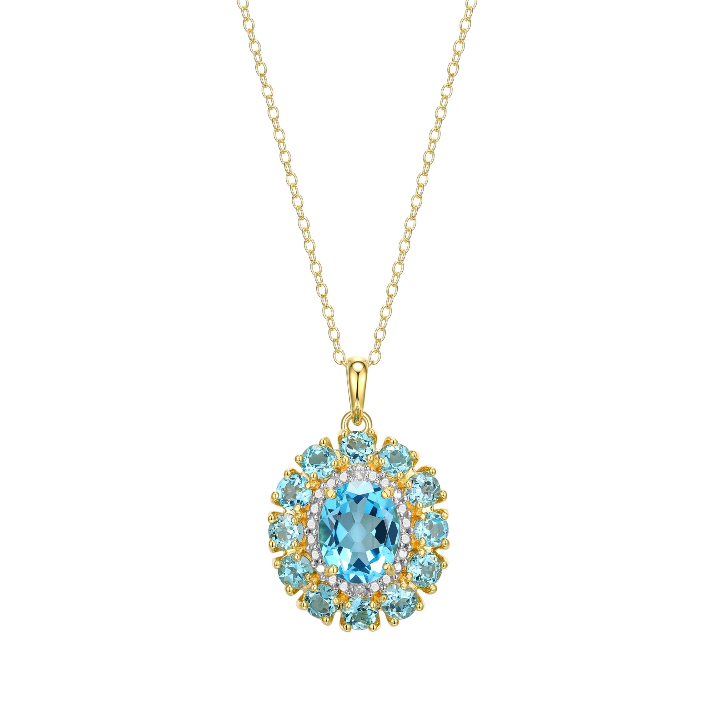 Genuine Gemstone and Diamond Accent Pendant in 18K Gold-plated Sterling Silver