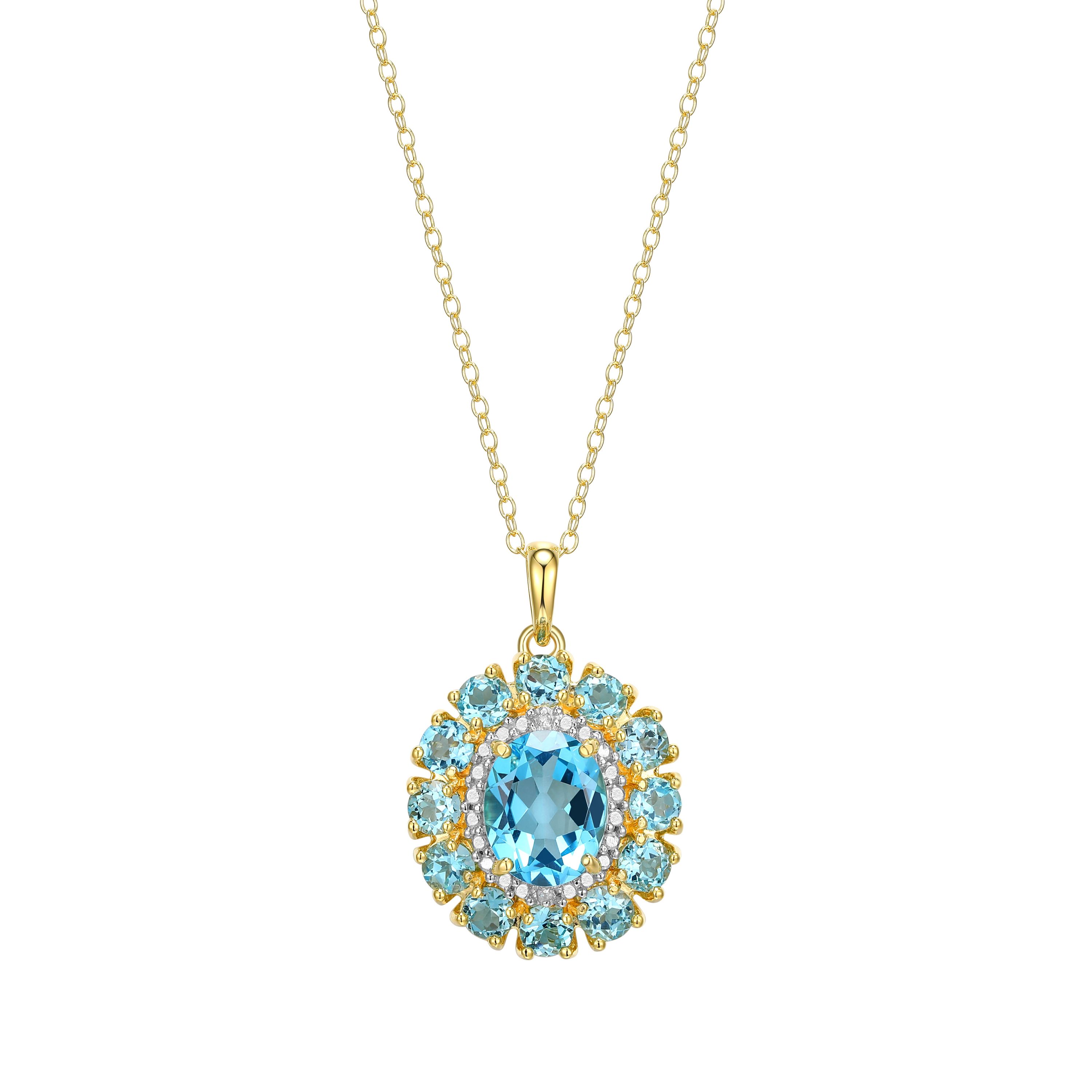 Genuine Gemstone and Diamond Accent Pendant in 18K Gold-plated Sterling Silver