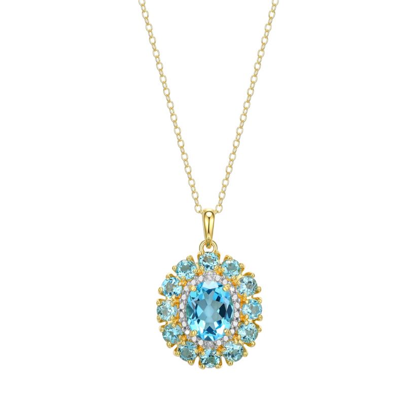 Genuine Gemstone and Diamond Accent Pendant in 18K Gold-plated Sterling Silver