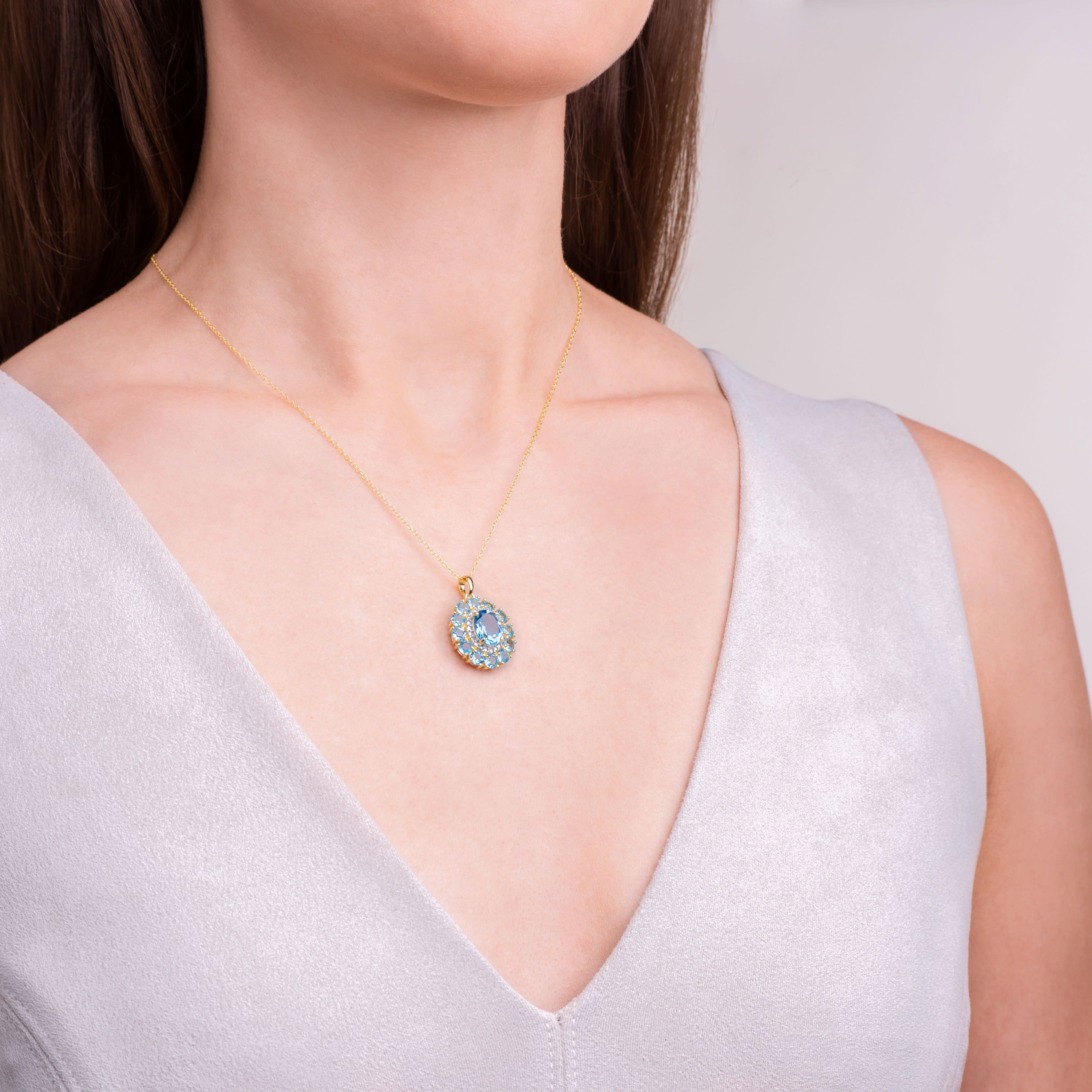 Genuine Gemstone and Diamond Accent Pendant in 18K Gold-plated Sterling Silver