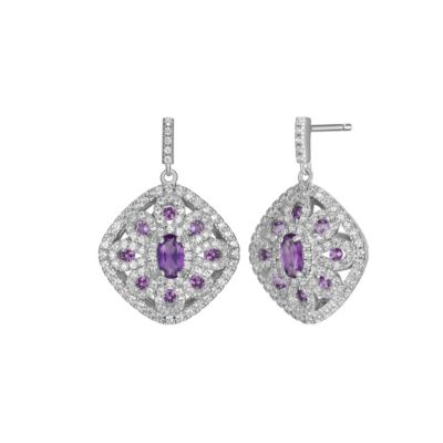 Aurealis Genuine Swiss Blue Topaz or Amethyst Rhodium Plated Sterling Silver Earrings, 18 in