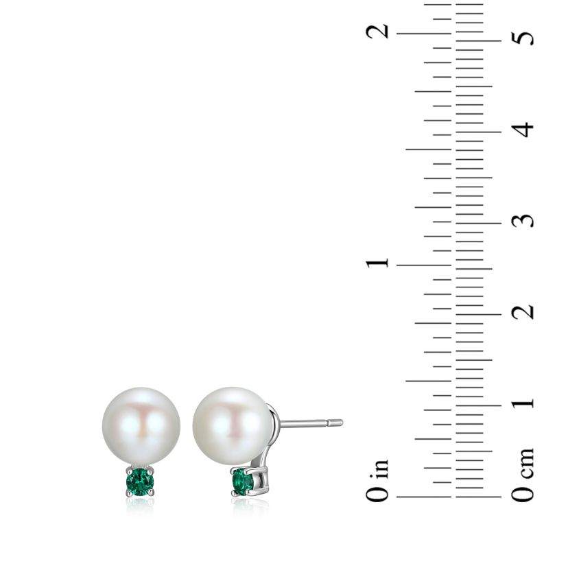 Rhodium Over Sterling Silver Pearl with Created Sapphire, Emerald or Ruby Accent Pendant Necklace and Earring Set