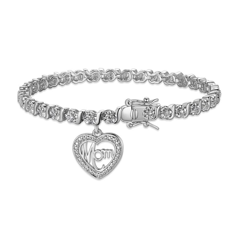 Diamond Accent Mom Bracelet in Silver, 18K Yellow Gold or 18K Rose Gold Over Bronze