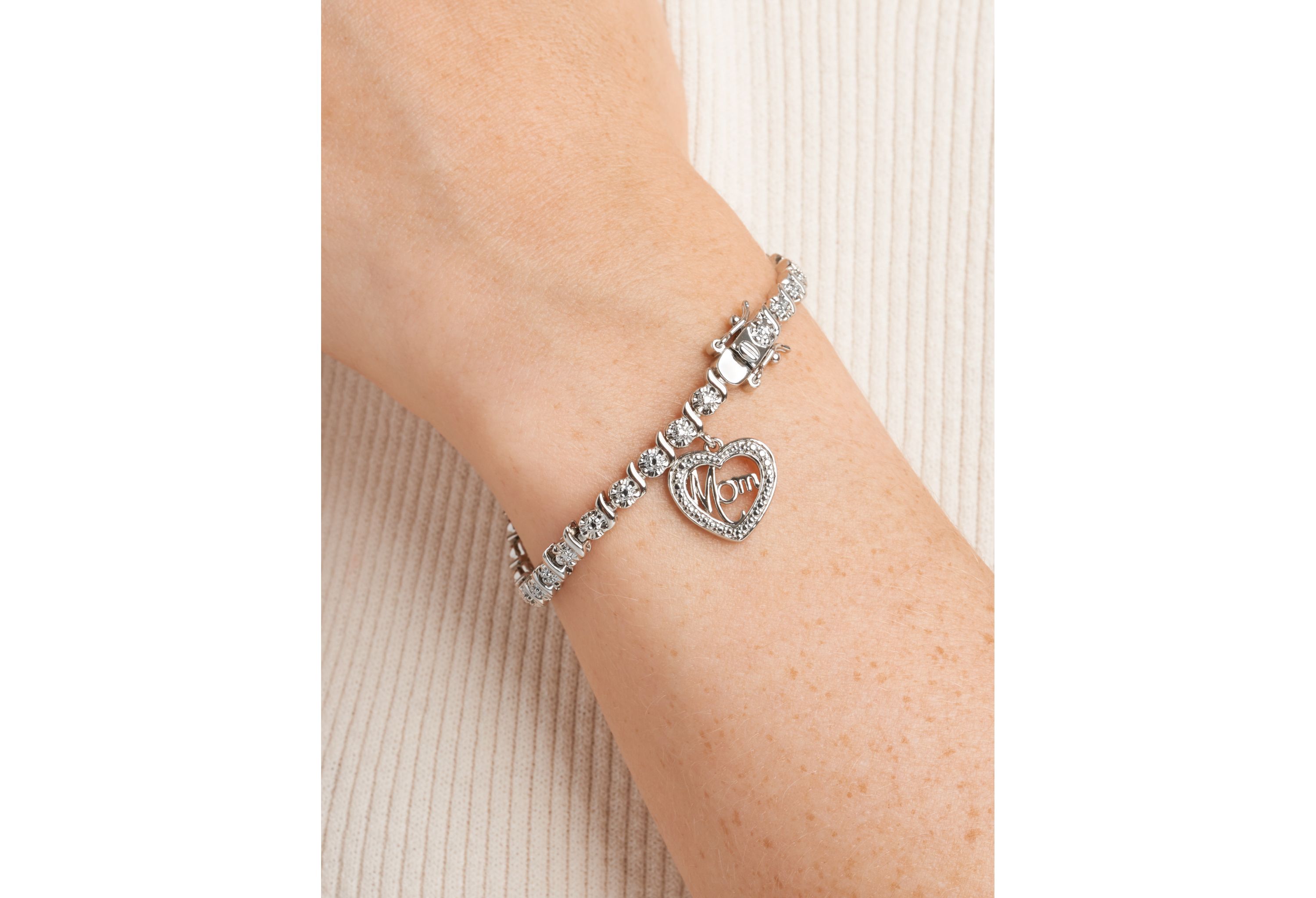 Diamond Accent Mom Bracelet in Silver, 18K Yellow Gold or 18K Rose Gold Over Bronze