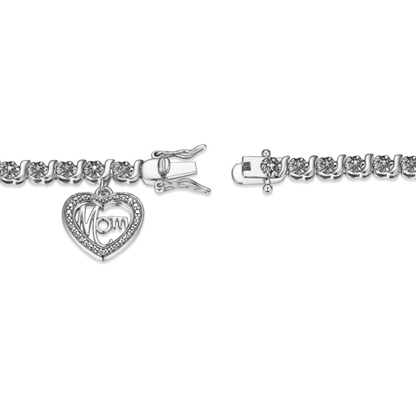 Diamond Accent Mom Bracelet in Silver, 18K Yellow Gold or 18K Rose Gold Over Bronze