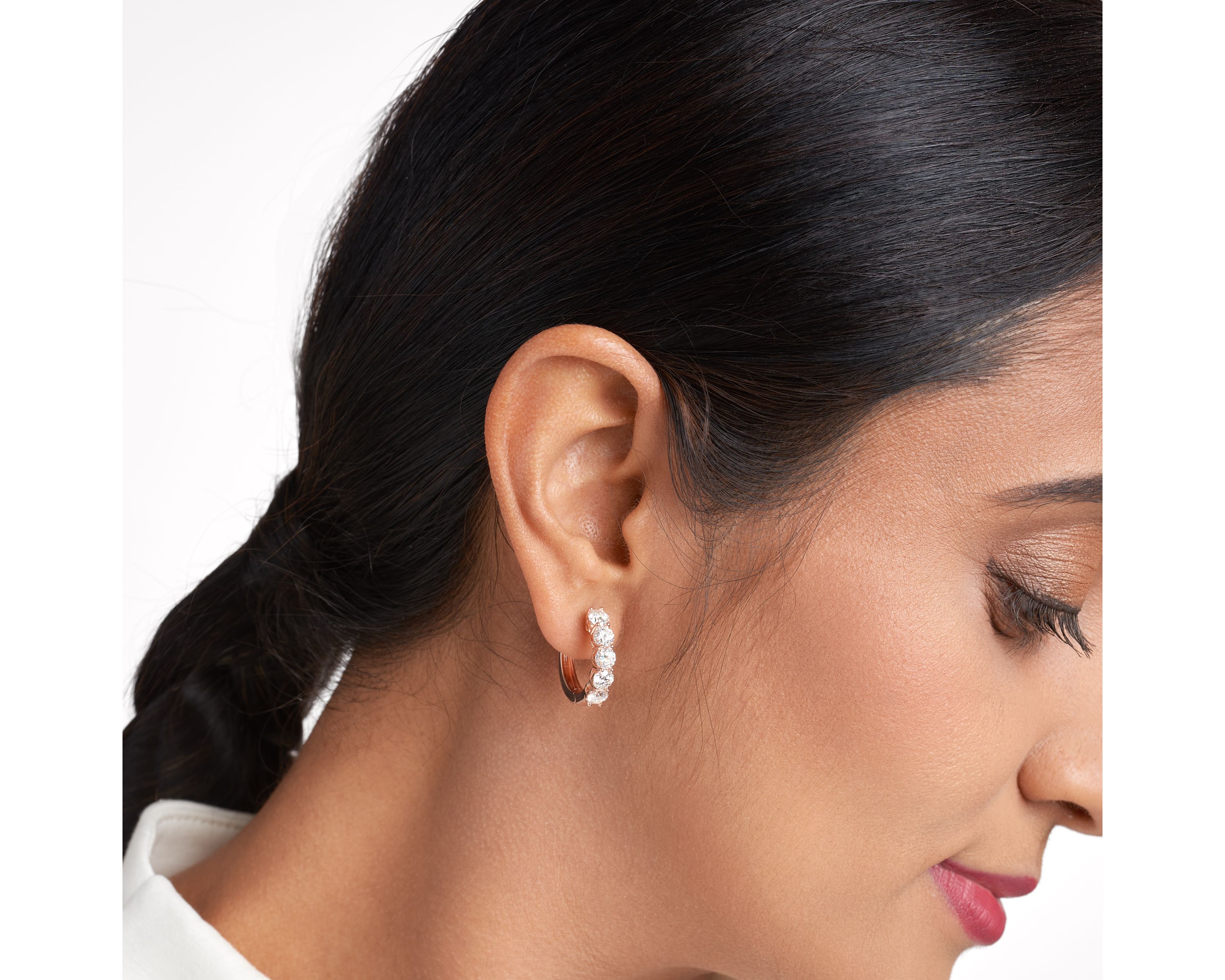 Moissanite Hoop Earrings in 18k Gold or Rhodium Plated Sterling Silver