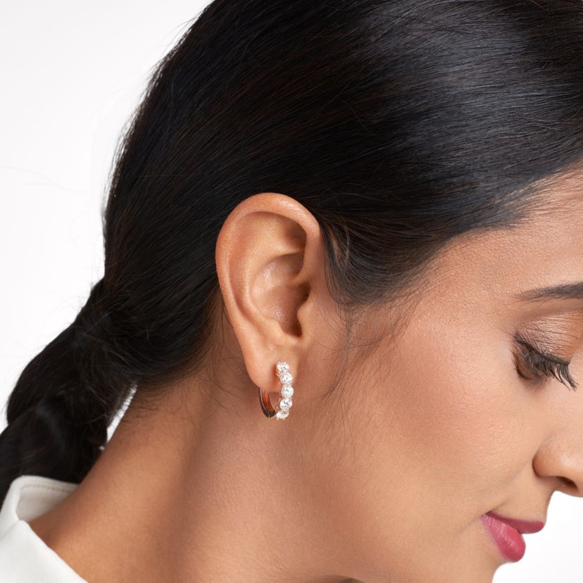 Moissanite Hoop Earrings in 18k Gold or Rhodium Plated Sterling Silver