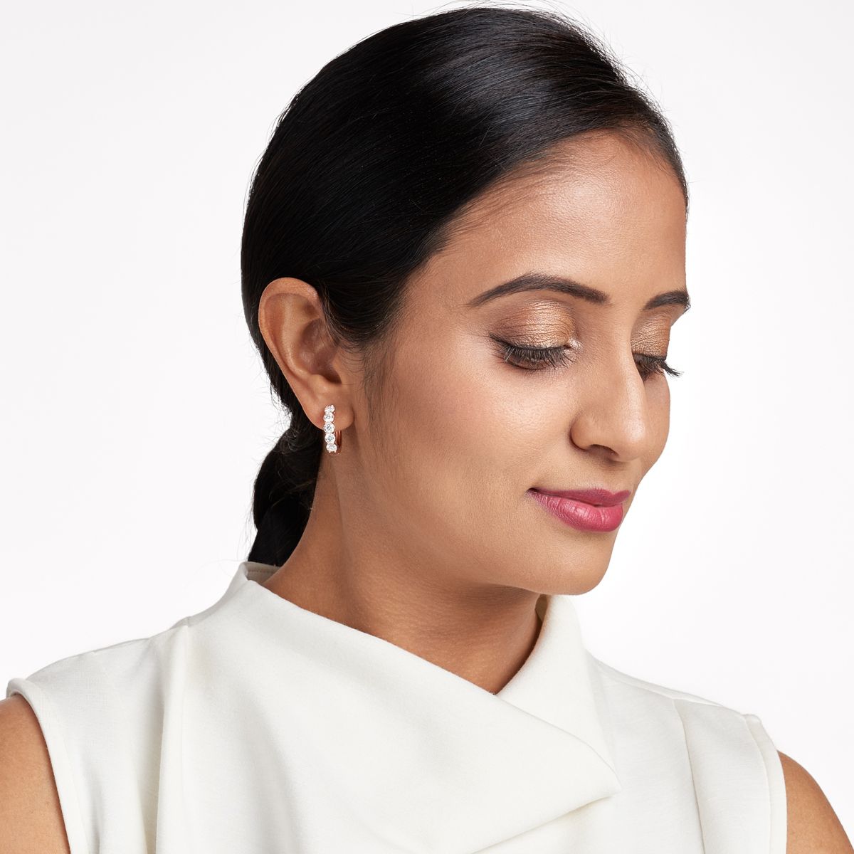 Moissanite Hoop Earrings in 18k Gold or Rhodium Plated Sterling Silver