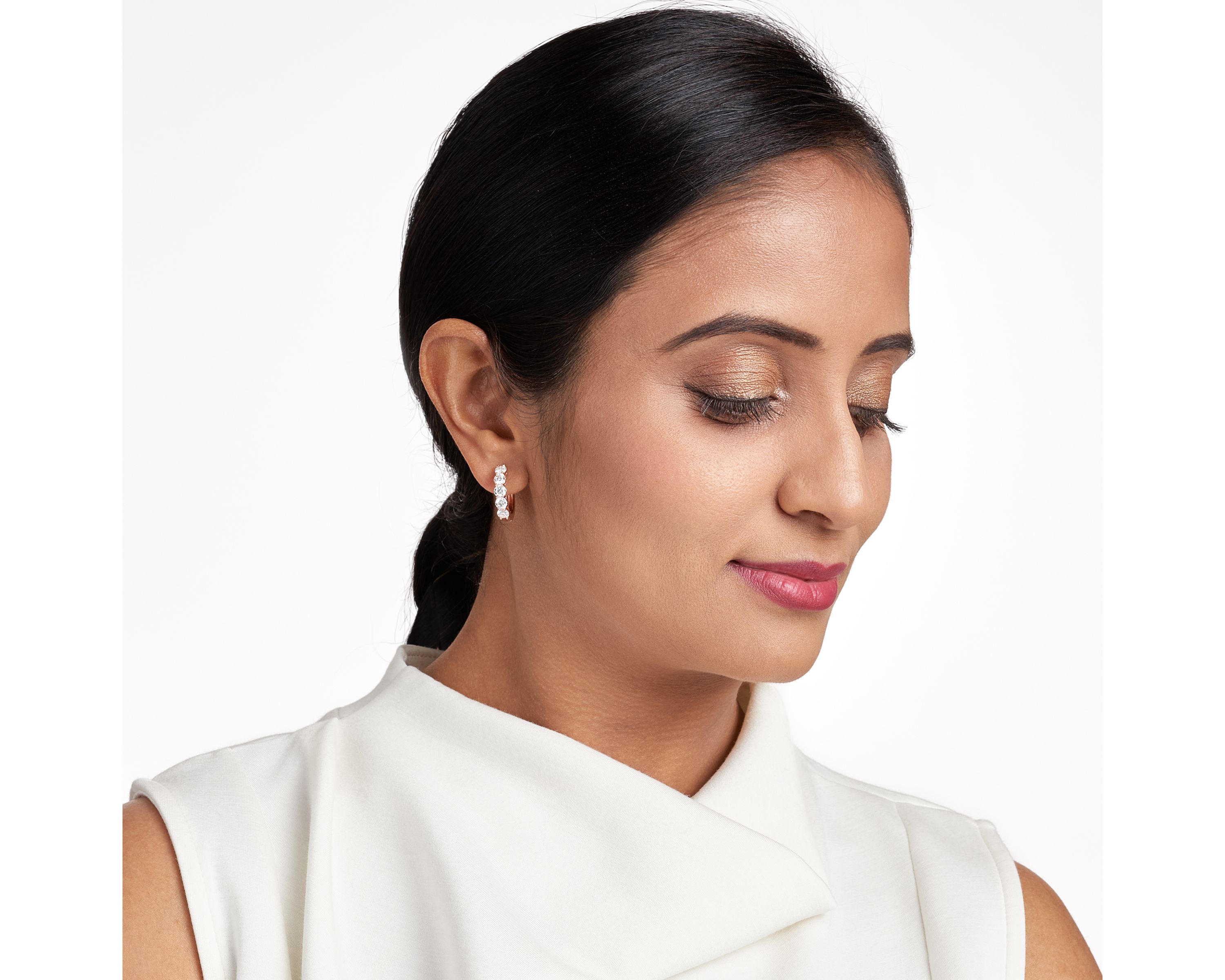 Moissanite Hoop Earrings in 18k Gold or Rhodium Plated Sterling Silver
