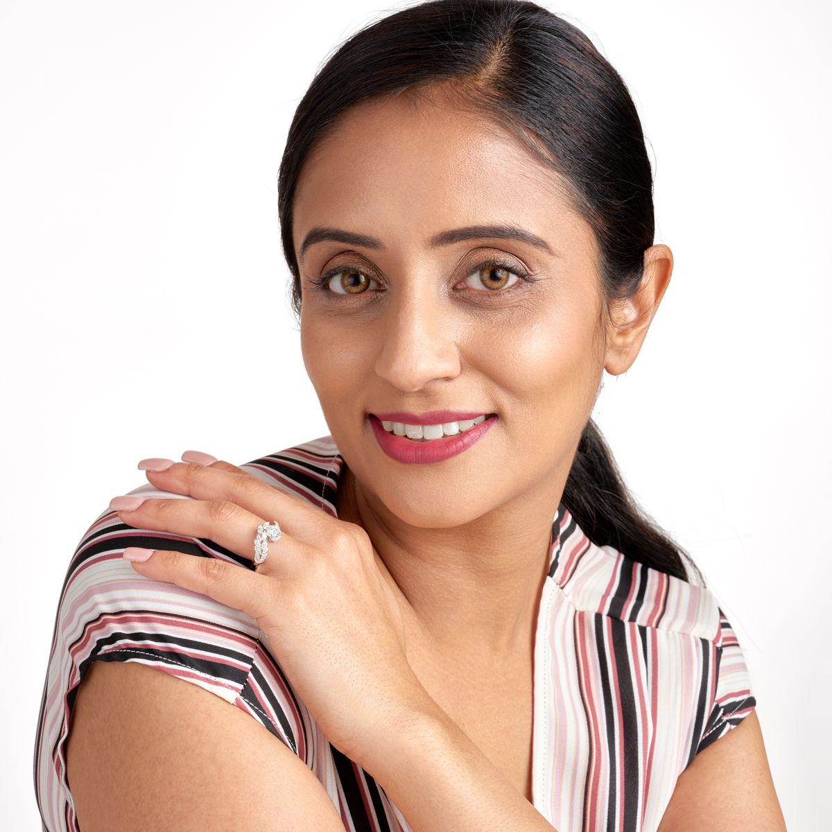 Blue, Green or White Moissanite Ring in Rhodium Plated Sterling Silver