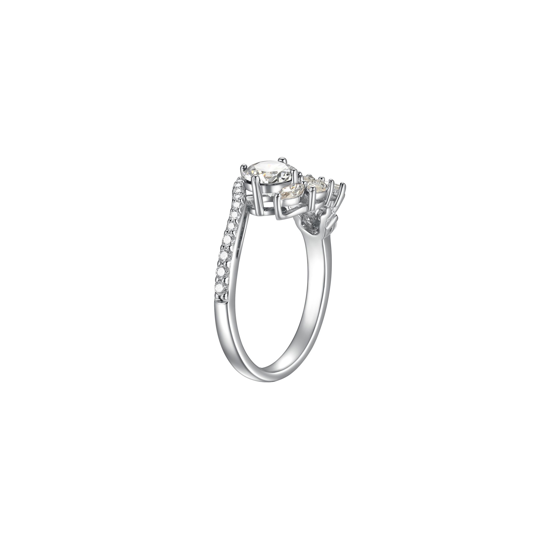 Blue, Green or White Moissanite Ring in Rhodium Plated Sterling Silver