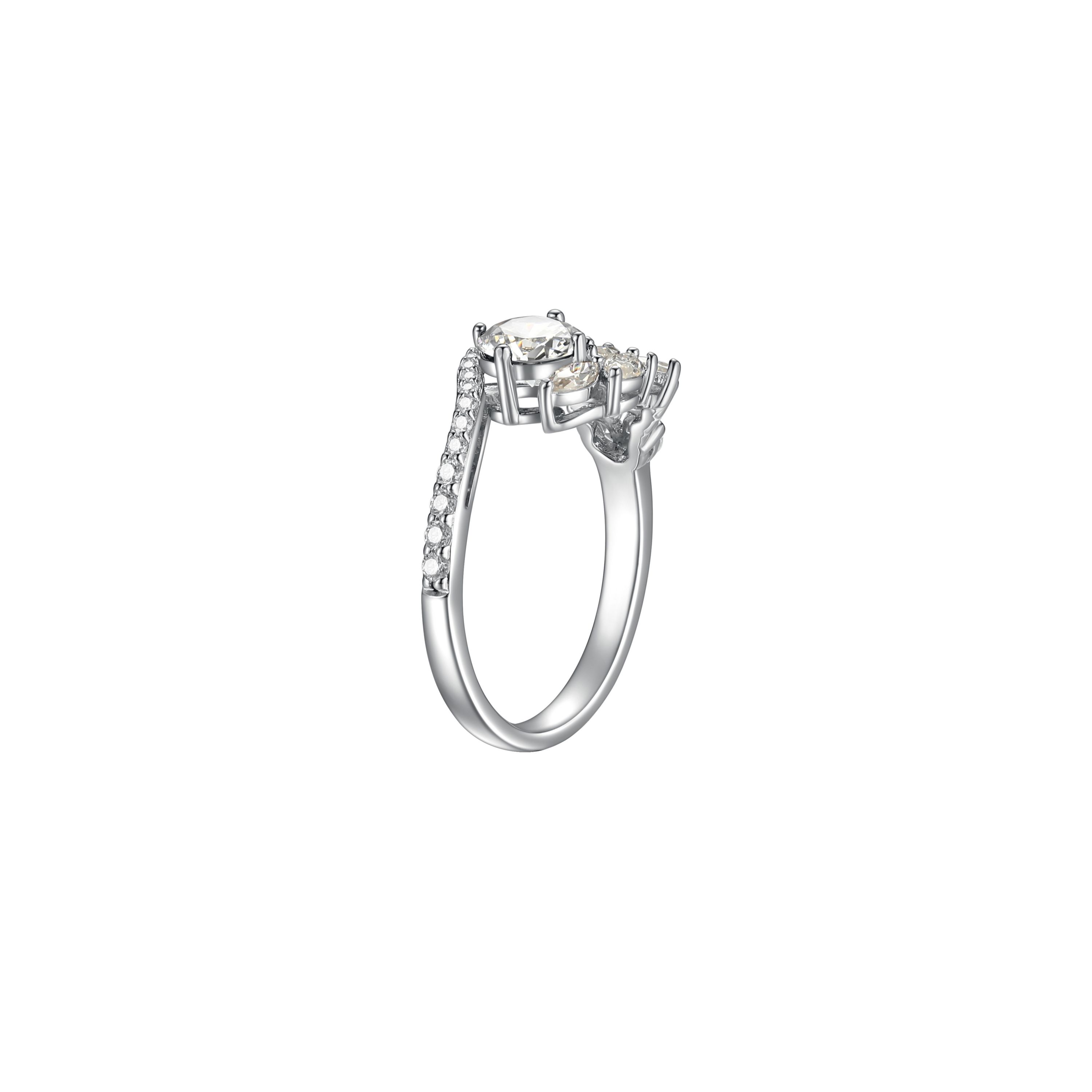 Blue, Green or White Moissanite Ring in Rhodium Plated Sterling Silver