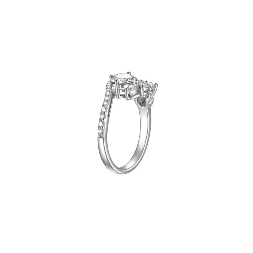 Blue, Green or White Moissanite Ring in Rhodium Plated Sterling Silver