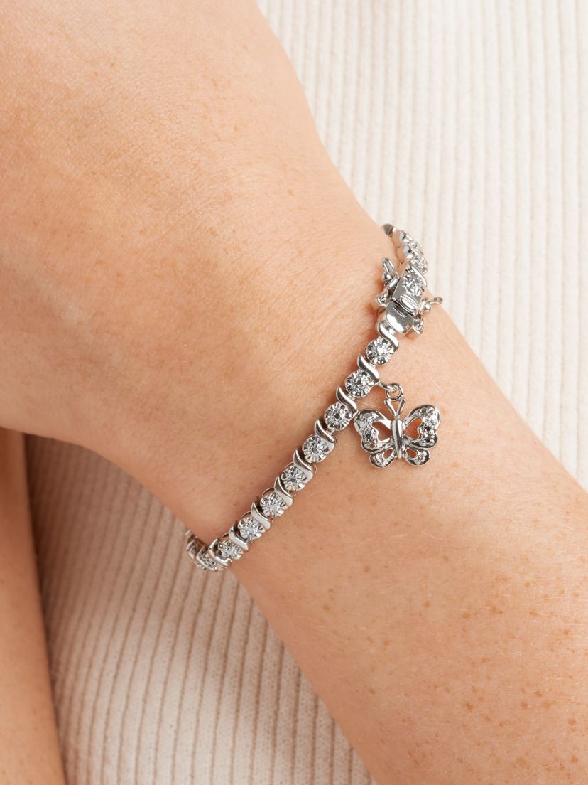Diamond Accent Butterfly Bracelet in Silver, 18K Yellow Gold or 18K Rose Gold Over Bronze