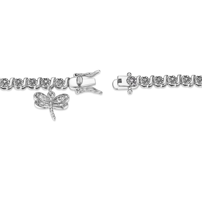 Diamond Accent Dragonfly Bracelet in Silver, 18K Yellow Gold or 18K Rose Gold Over Bronze