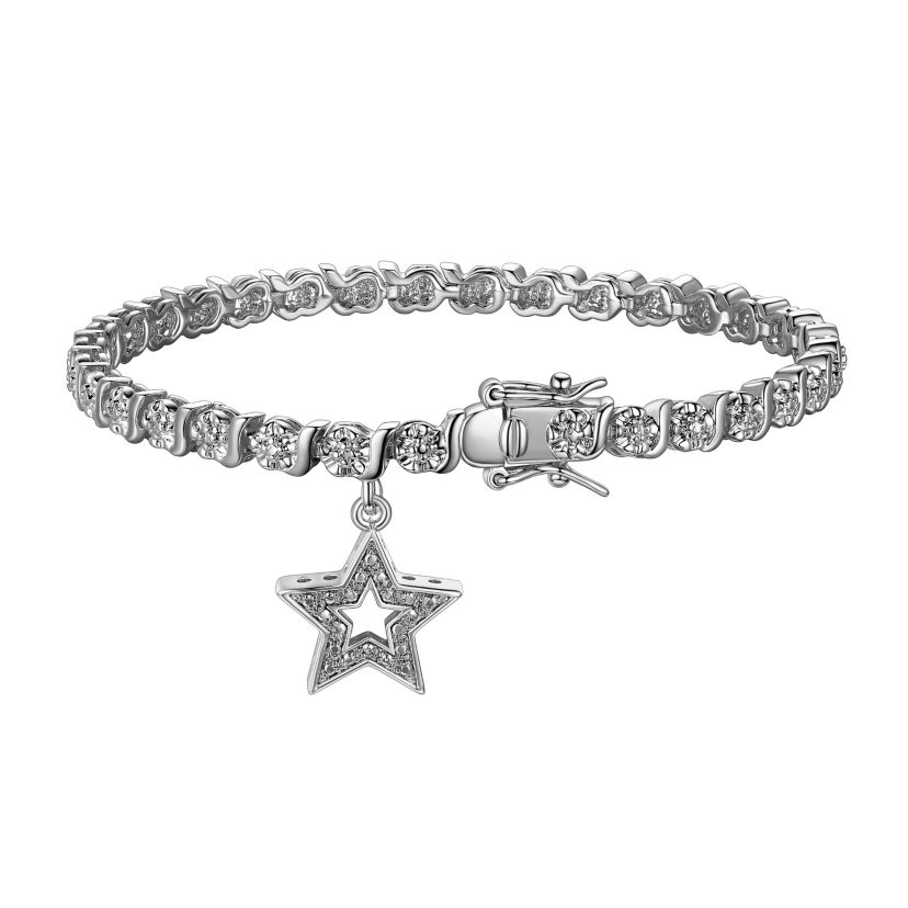 Diamond Accent Star Bracelet in Silver, 18K Yellow Gold or 18K Rose Gold Over Bronze