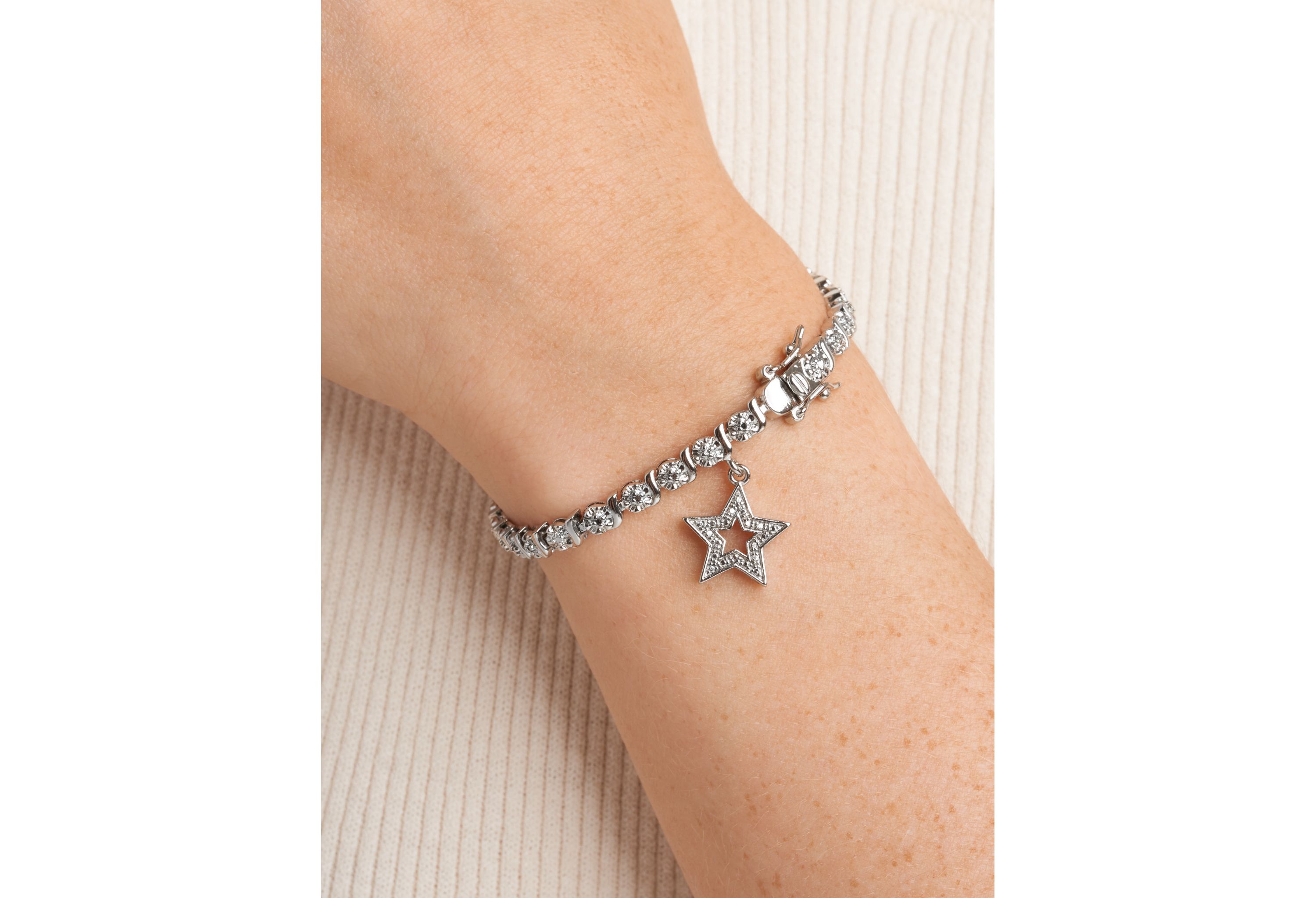 Diamond Accent Star Bracelet in Silver, 18K Yellow Gold or 18K Rose Gold Over Bronze