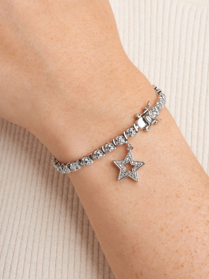 Diamond Accent Star Bracelet in Silver, 18K Yellow Gold or 18K Rose Gold Over Bronze